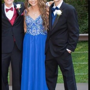 Dave & Johnny Blue Beaded Bodice Formal Dress